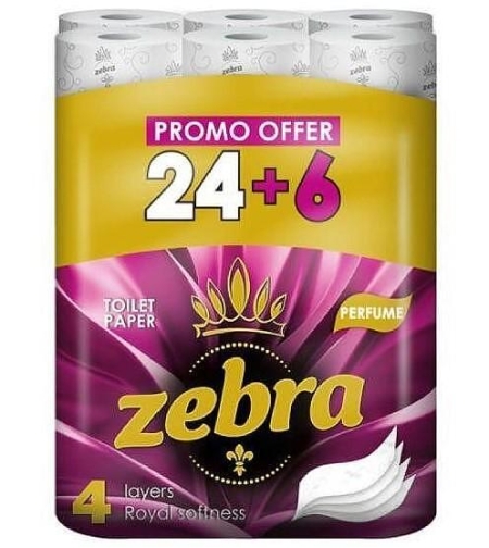 Тоалетна хартия ZEBRA Perfume 100% цел. 4 пл. 30 бр.