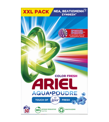 Прах за пране Ariel Aqua Poudre Color Fresh, 3,250 кг, 50 пранета