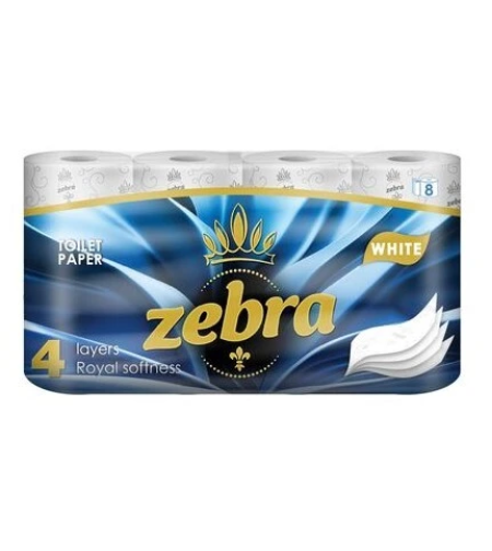 Zebra тоалетна хартия 4 пластова бяла 8бр.