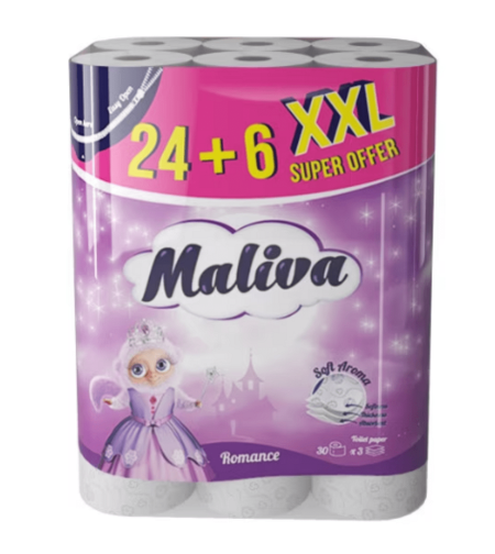 Тоалетна хартия Maliva Romance, 3 пласта, 30 ролки