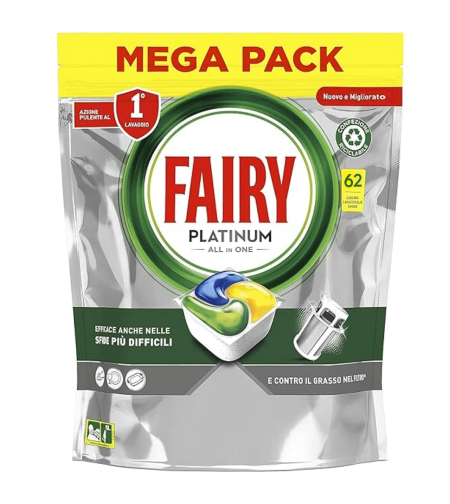 Таблетки за съдомиялна Fairy Platinum All in One, 62 броя