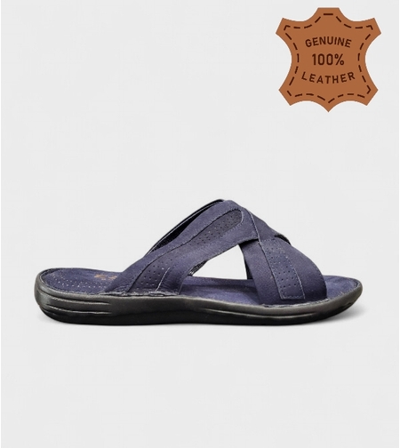 Мъжки кожени чехли в синьо 7005 blue