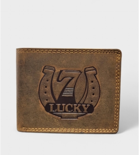 Mъжки портфейл от естествена кожа в кафяв цвят с подкова Lucky