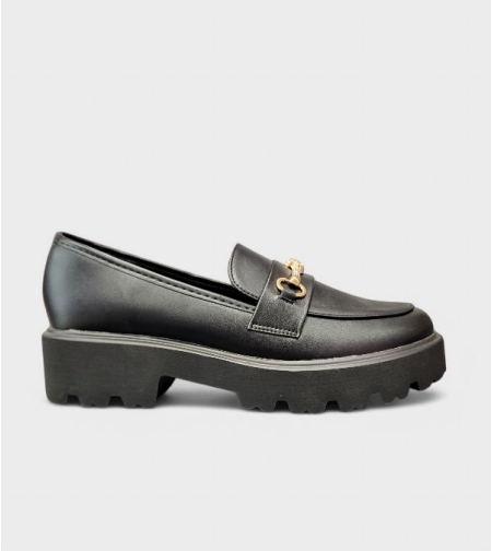 Елегантни черни мокасини с дебела подметка YDF-20A black