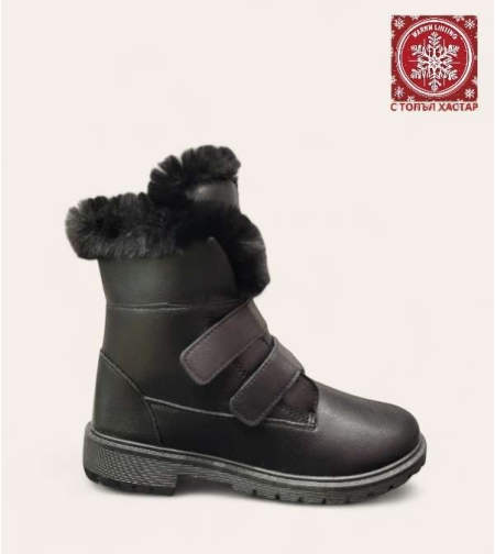 Детски черни боти с пух за момичета 3227-1 Black