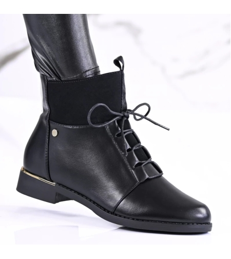 Дамски елегантни боти от кожа с връзки и цип модел: B4101-2 black