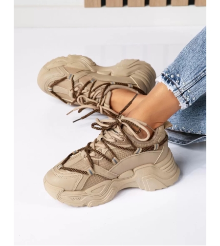 Дамски чънки маратонки на платформа в цвят Каки модел:XQ105 beige