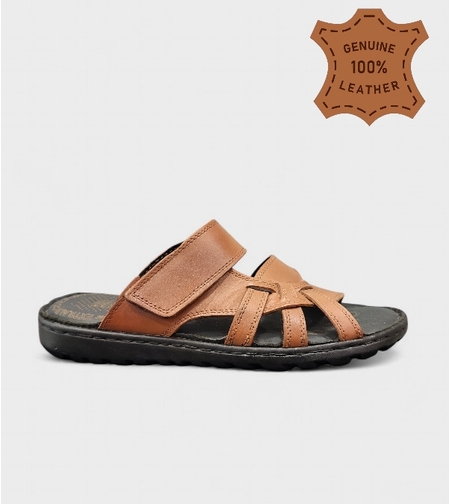 Мъжки кожени чехли в кафяво 415 brown