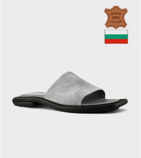 Дамски сиви чехли от естествена кожа 21654-1453 grey