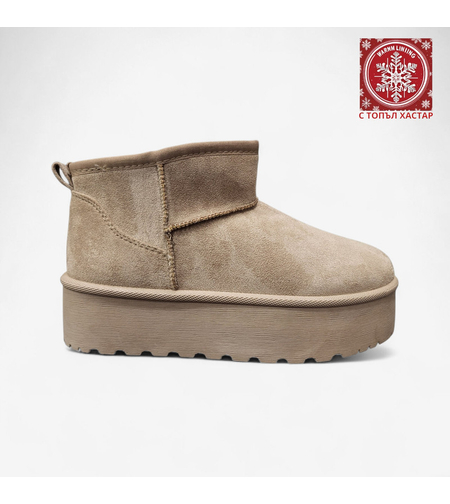 Дамски зимни боти тип UGG на платформа в цвят каки BD2908-2 khaki