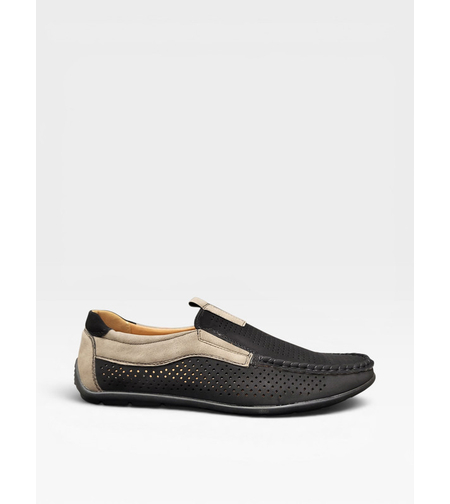 Мъжки мокасини с перфорация в черно и бежово S571-1 black