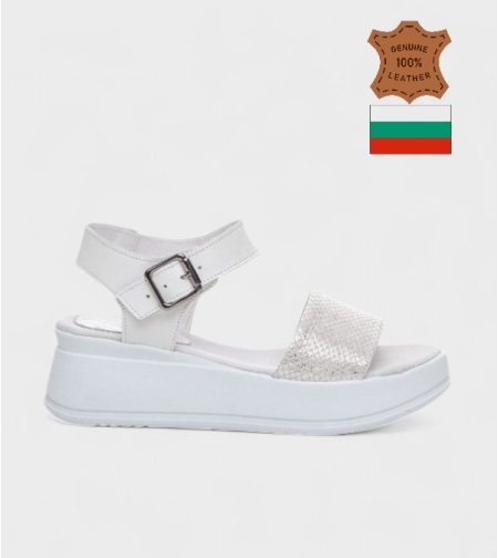 Дамски кожени сандали на платформа – бели със змийски ефект 236162-1578B white-snake