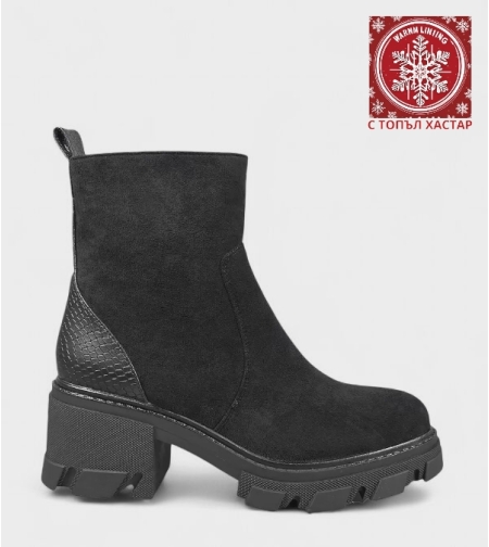 Модерни черни дамски боти с топъл хастар и грайферна подметка W851026 Black