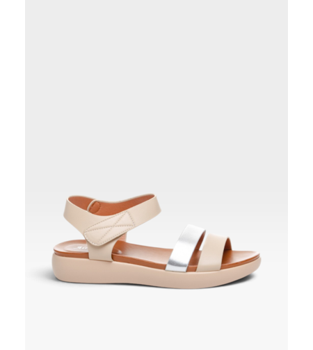 Дамски сандали с велкро закопчаване в бежово и сребристо 508199 beige