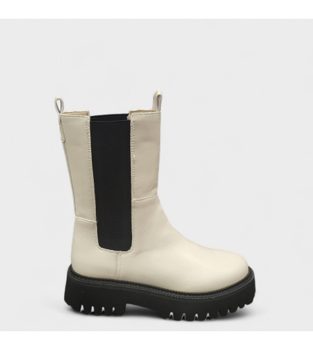 Модерни дамски боти с ластик в черен цвят модел: BT Cira beige/black