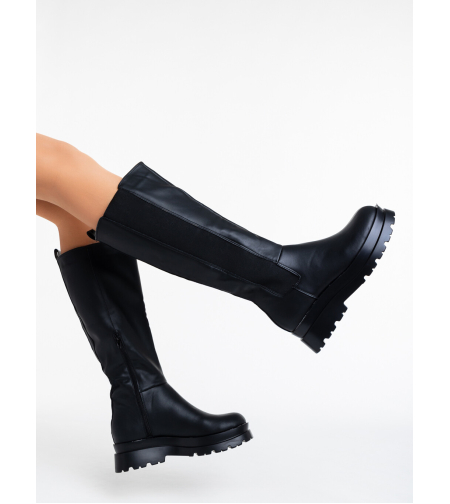 Дамски модни ботуши с ластик в черен цвят модел: 2A-1504 black