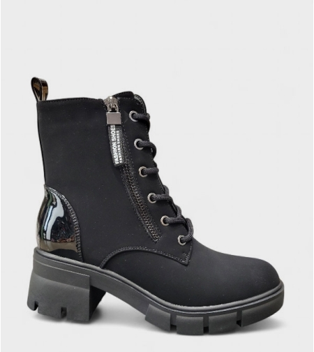 Дамски боти с връзки и цип в черно B4170-1 black