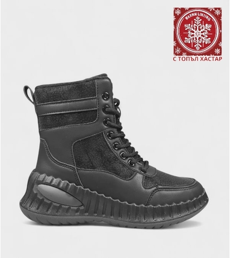 Дамски зимни боти с топъл хастар и дебела подметка черни W210163