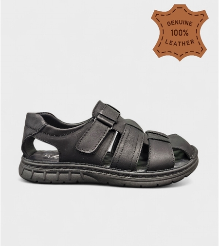 Мъжки кожени сандали с лепенки в черно S530-1 black