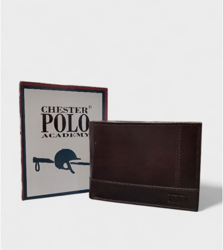 Mъжки портфейл от естествена кожа CHESTER POLO ACADEMY в кафяв цвят