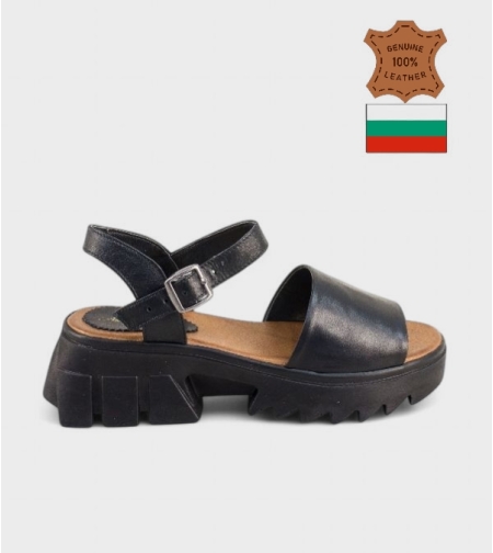 Дамски сандали от естествена кожа с платформа 5.5см, дизайн на PRADA – 22683-1498 NERO