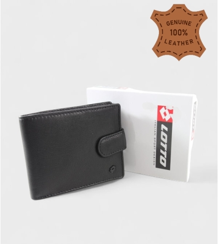 Мъжки портфейл Lotto от естествена кожа в черен цвят с копче LTT914-U2L nero