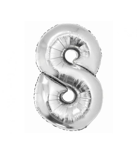 Фолиев балон - цифра 8 - сребро - 76см