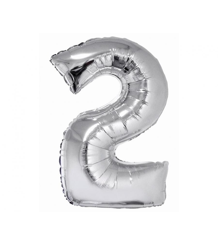 Фолиев балон - цифра 2 - сребро - 76см