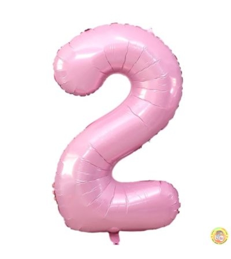 Фолиев балон цифра 2, 80см - БЕБЕШКО РОЗОВО
