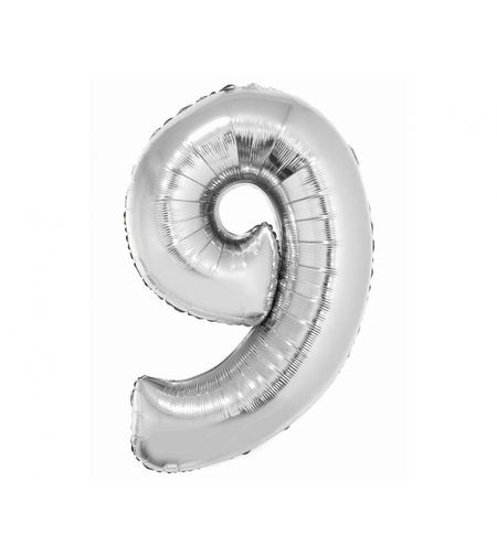 Фолиев балон - цифра 9 - сребро - 76см