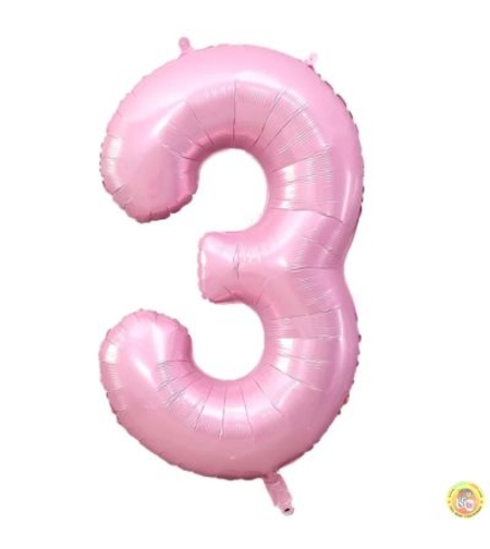 Фолиев балон цифра 3, 80см - БЕБЕШКО РОЗОВО