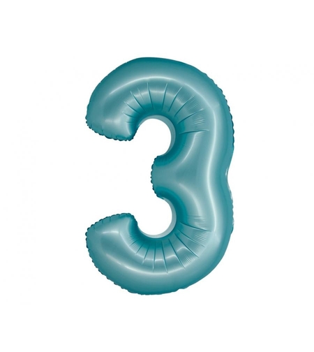 Фолиев балон - цифра 3 - светло син - 76см