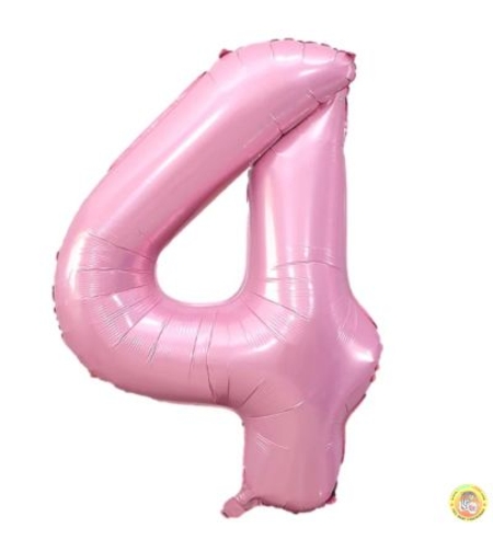 Фолиев балон цифра 4, 80см - БЕБЕШКО РОЗОВО