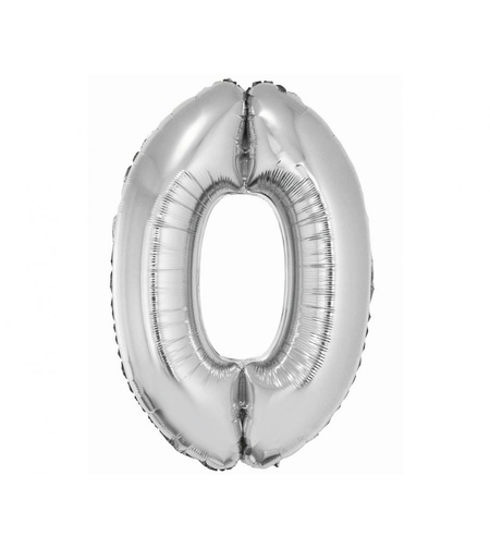 Фолиев балон - цифра 0 - сребро - 76см