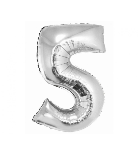 Фолиев балон - цифра 5 - сребро - 76см