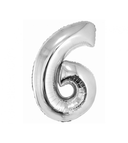 Фолиев балон - цифра 6 - сребро - 76см