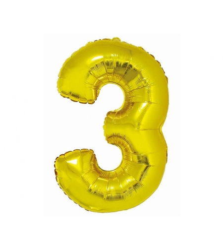Фолиев балон - цифра 3 - злато - 76см