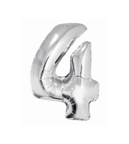Фолиев балон - цифра 4 - сребро - 76см