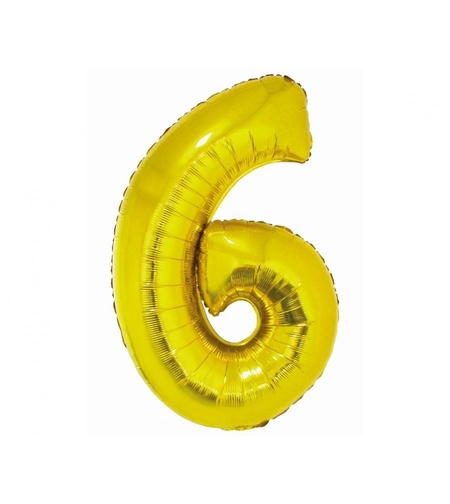 Фолиев балон - цифра 6 - злато - 76см