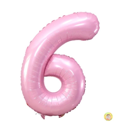 Фолиев балон цифра 6, 80см - БЕБЕШКО РОЗОВО