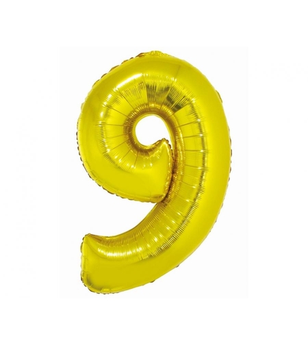 Фолиев балон - цифра 9 - злато - 76см