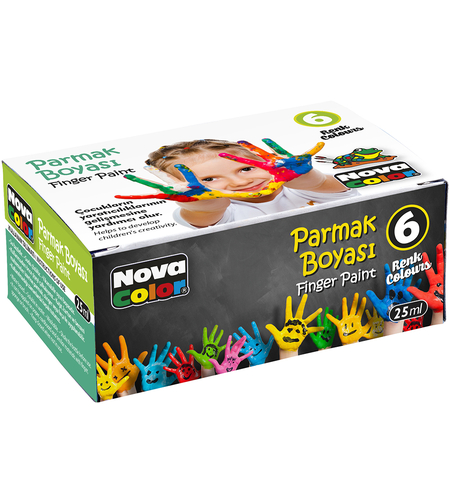 Боя за рисуване с пръсти, 6 цвята 25мл. Nova Color