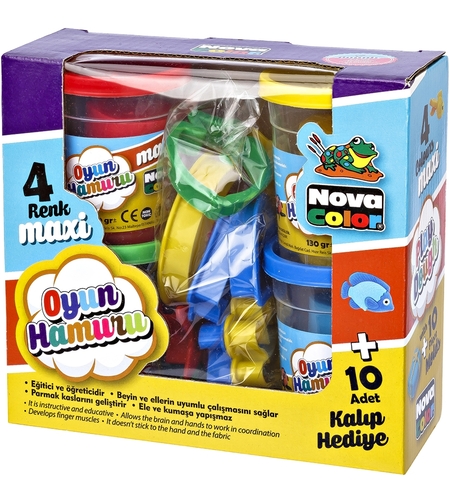 Пластилин 4 цвята и 10 форми за моделиране Nova Color