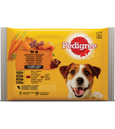 Паучове с говеждо, агнешко и пуешко месо в сос грейви PEDIGREE Multipack Adult