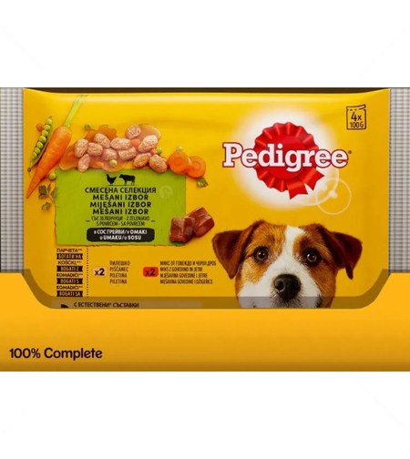 Паучове с пилешко, говеждо месо и зеленчуци в сос грейви PEDIGREE Multipack Adult