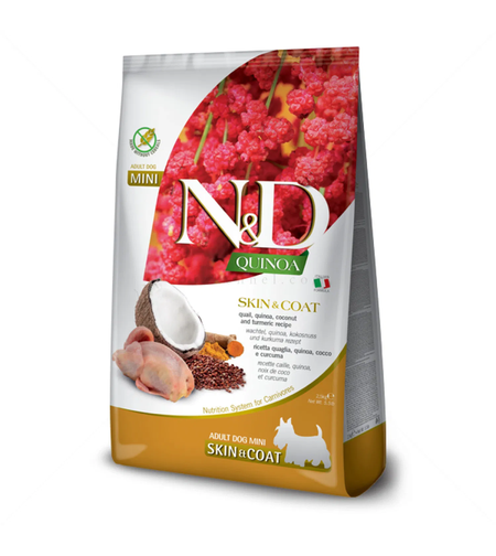 N&D Dog Quinoa за дребни породи с пъдпъдък, киноа, кокос и куркума на възраст над 1 година