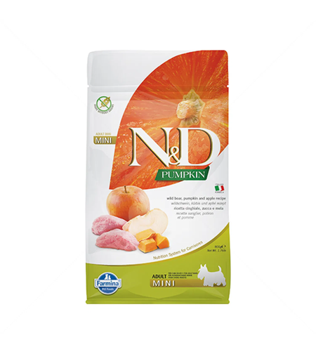 N&D Dog Pumpkin с глиганско месо, тиква и ябълка за кучета от дребни породи над 1 година