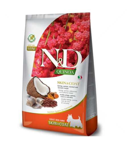 N&D Dog Quinoa Mini за дребни породи с херинга, киноа, кокос и куркума на възраст над 1 година