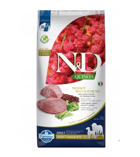 N&D Dog Quinoa Medium&Maxi с агнешко месо, киноа, броколи и аспержи за кучета от средни и едри породи над 1 година