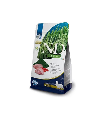 N&D SPIRULINA LAMB ADULT MINI – храна за кучета от малки породи с агнешко, спирулина и годжи бери
